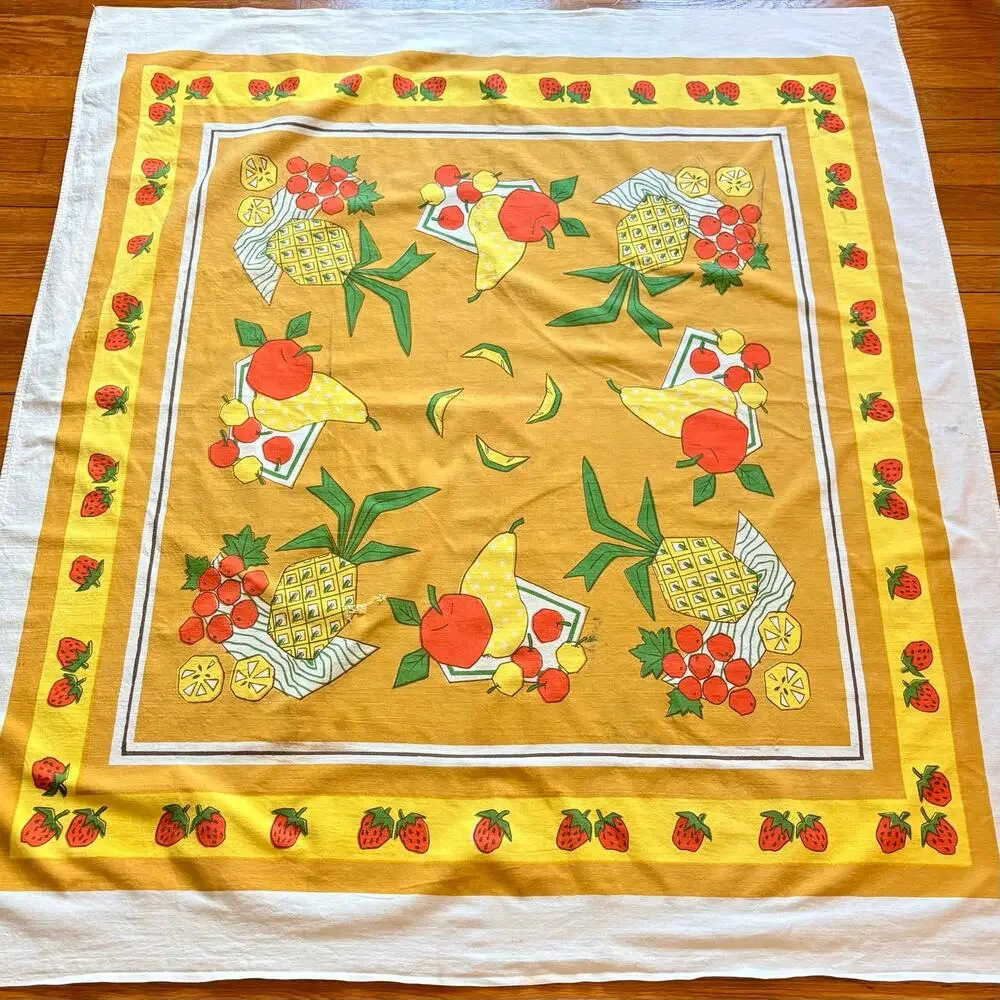 Vintage Cotton Fruit Tablecloth 46